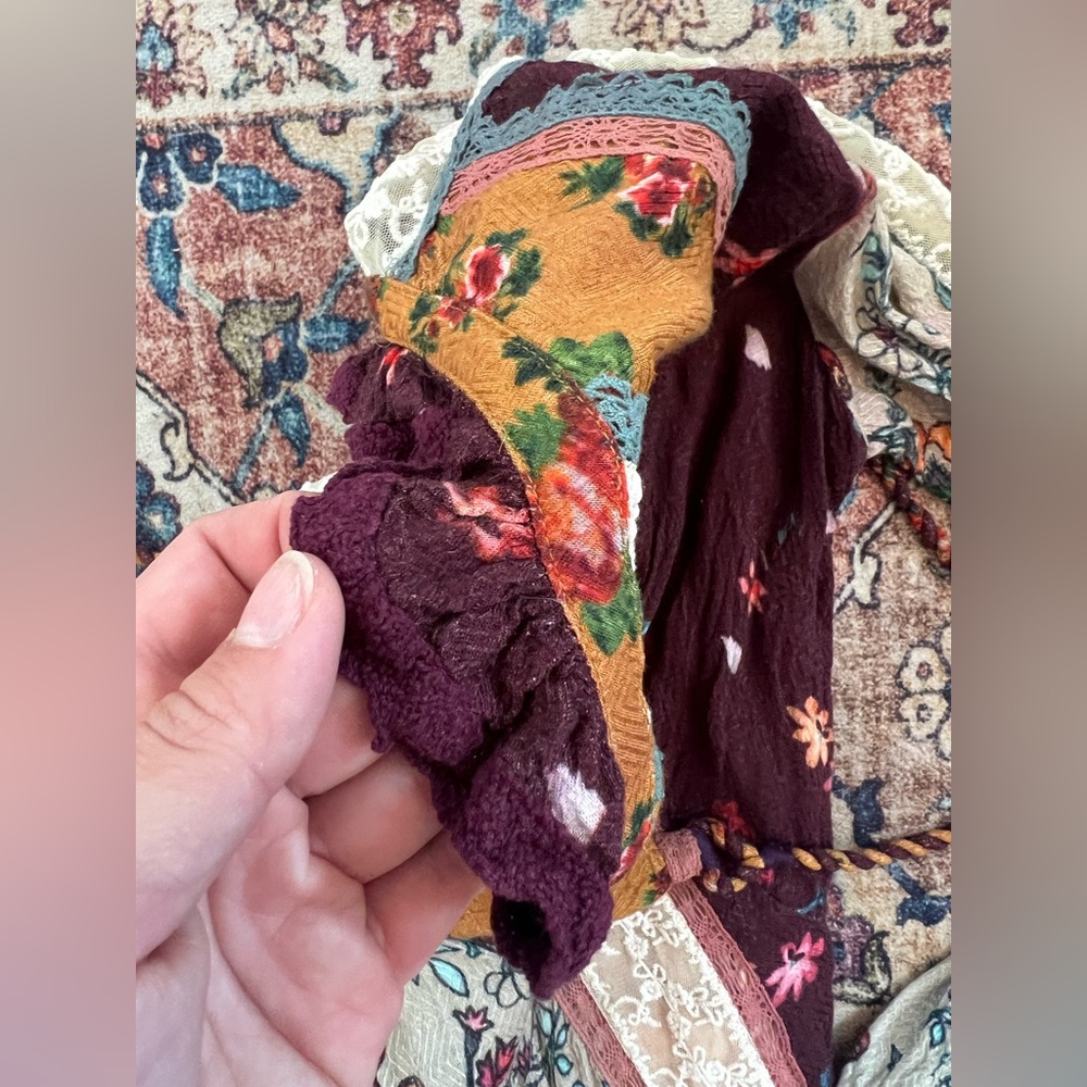 Free People Multicolor patches lace detailed Long Sleeve mesh back Dress, sz 10 - Picture 5 of 7